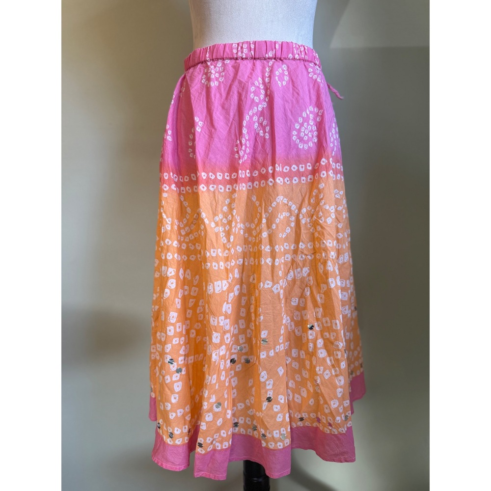 Claiborne Pink Orange ombré Midi‎ Skirt S Cotton y2k Flowy whimsi fairy sequins